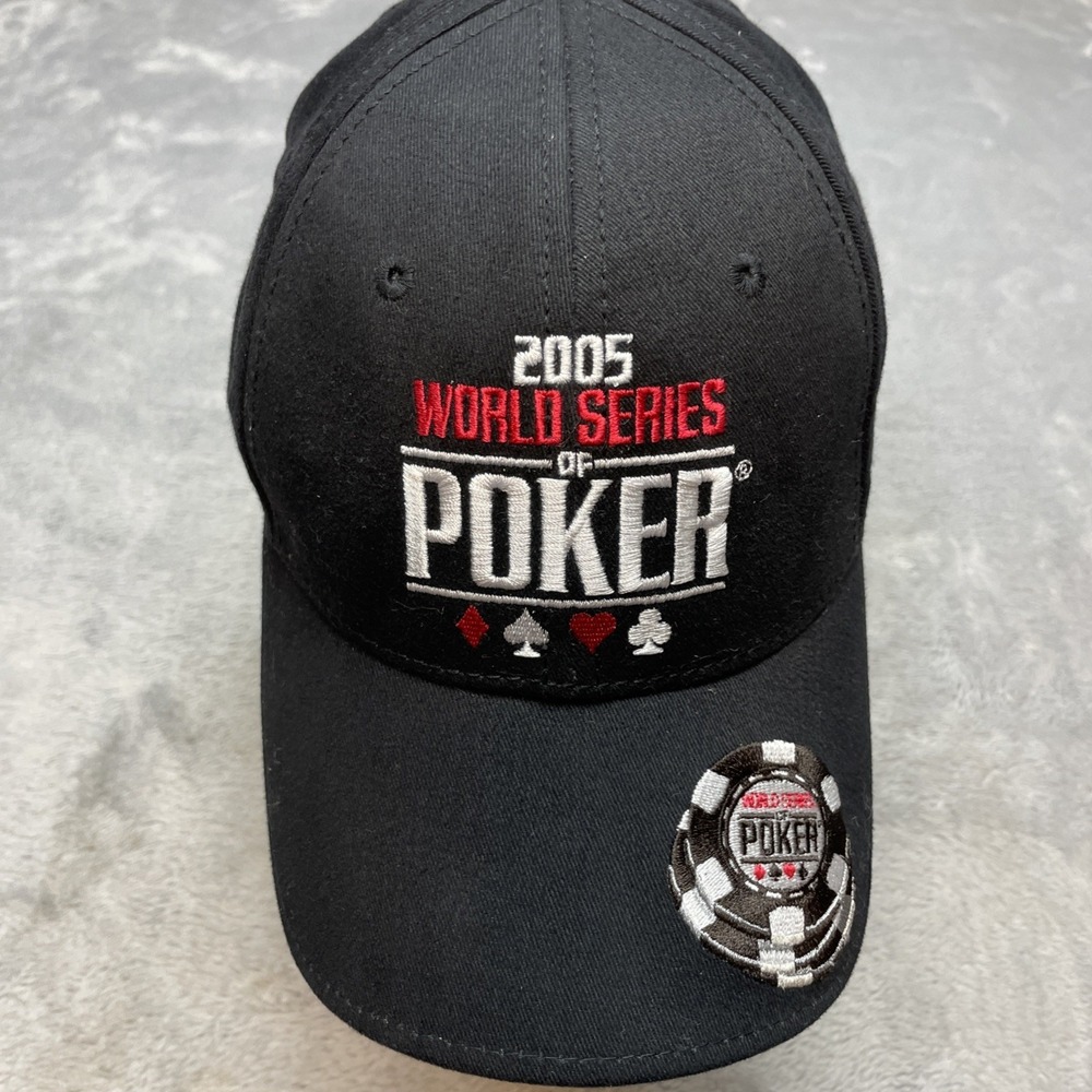Vintage 2005 World Series of Poker Hat Cap Black 100% Cotton Strap Back Casino